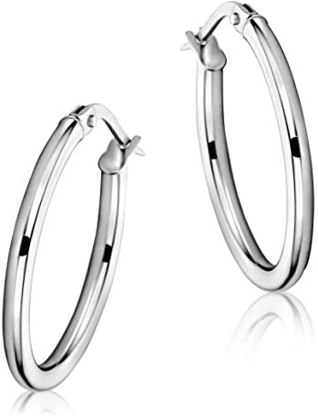 Miore Ohrringe Damen klassische Creolen aus Weißgold 9 Karat / 375 Gold, ovale Ohrschmuck 24 x 18 mm