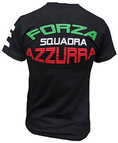 TICILA Herren T-Shirt Italia Italien Italy Forza Squadra Azzurra Azzurri Fussball WM EM Designer Fan Tee Trikot Schwarz L 52/54