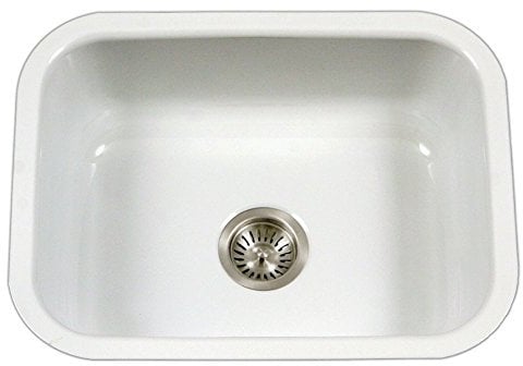 Houzer PCS-2500 WH Porcela Series Porcelain Enamel Steel Undermount Single Bowl Kitchen Sink, White