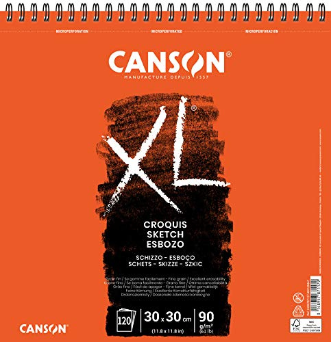 CANSON XL Sketch 90gsm 30x30cm Paper Pad 120 Sheets | Fine Grain, Spiral Pad, For Professional Artists & Students