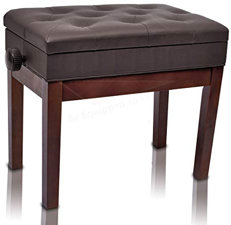 Griffin Adjustable Piano Bench (ErgonomicPRO-X Series) – Vintage Brown PU Leather, Keyboard Stool, Music Storage Seat for Home & Studio