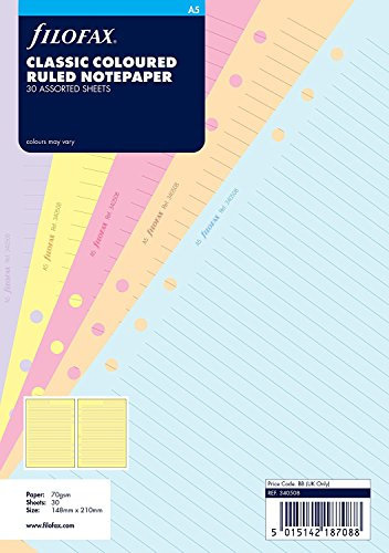 Blätter zum Auffüllen Ihres Terminplaners/Filofax, in allen Größen erhältlich A5 Classic Coloured Ruled Notepaper