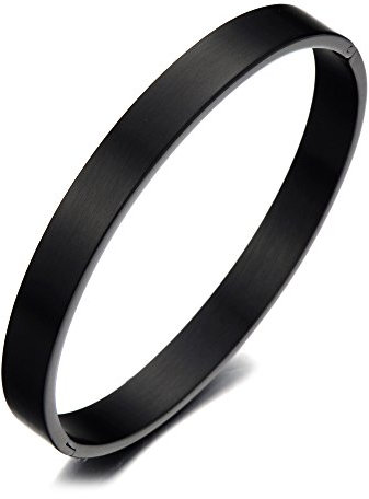 COOLSTEELANDBEYOND Klassiker Schwarze Herren Armband Armreif aus Edelstahl Satiniert Rillendesign