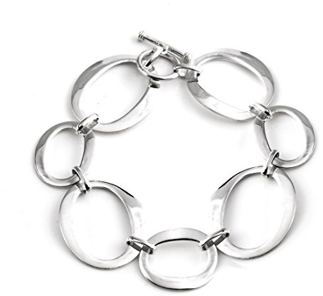 Silverly Damen-Armband aus 925er Sterlingsilber Flach Offen Oval mit Knebelverschluss 19,5cm | Leichtes T-Bar-Armband für Damen | Moderner Statement-Schmuck | Extra Breites Kettendesign
