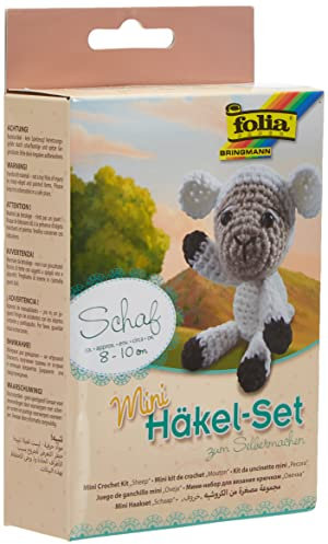 folia 23906 - Mini Häkelset Schaf, Komplettset zur Erstellung von einem selbst gehäkelten niedlichen Schaf, ca. 8 - 10 cm groß, für Kinder ab 8 Jahren und Erwachsene, als Geschenk