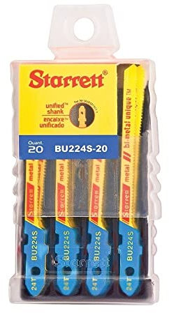 Starrett BU224S-20 Bi-Metal Unique Unified Shank Metal Cutting Jig Saw Blade, Scroll Tooth, 0.040 Thick, 24 TPI, 3 Length x 3/16 Width (Pack of 20)