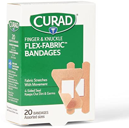 CURAD Flex-Fabric Finger and Knuckle Bandages, Assorted Sizes, Box of 20