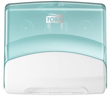 Tork Einzeltuchspender Weiß und Türkis W4, Wandmontage, Performance Linie, 654000
