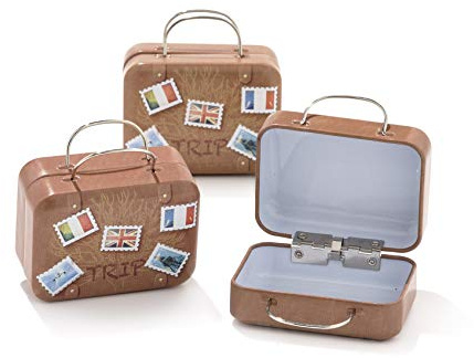 Lot de 12 boîtes en métal en forme de valise, bonbonnière, thème voyage monde B6