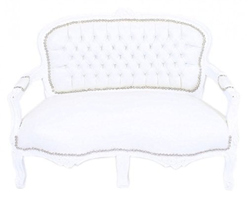 Casa Padrino Barock Kinder Sitzbank Weiß Lederoptik/Weiß Antik Stil Kinder Sofa