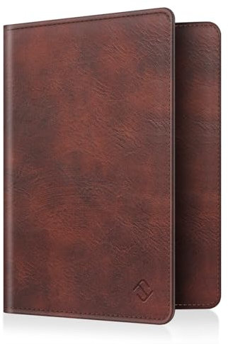 FINTIE Reisepass Impfpass Schutzhülle - Premium Kunstleder Reisepasshülle Travel Organizer mit RFID-Blockier für Kreditkarten, Ausweis, Reisedokumente Damen Herren, Vintage Braun