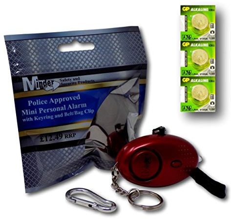 Minder® 140db Police Approved Mini Minder Loud Personal Staff Panic Rape Attack Safety Security Alarm Keyring with Torch - Secured by Design Approved (Police Preferred Specification) - With Spare Set of Batteries - Available in a range of attractive colours! (Red)