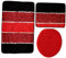 Ilkadim Orion Badgarnitur 3 TLG. Set 50x80 cm Mehrfarbig gestreift, WC Vorleger ohne Ausschnitt für Hänge-WC (schwarz rot Creme)