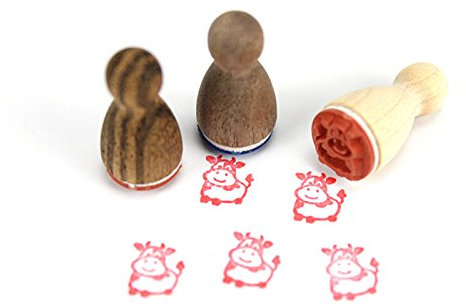 Stemplino® Ministempel® - Motiv: Kerstin Kuh - 12mm Durchmesser - Holzstempel - Serie 10 - Tier Schule Kinder Stempel Bullet Journal Kuh Stempel