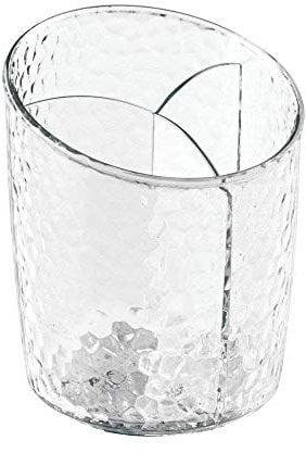 iDesign 47850 Makeup Organiser with 3 Compartments,Small Plastic Storage Cup for Cosmetics, Compact Dressing Table Organiser for Makeup Brushes,Pencils, Mascara and More,Clear,3.5 x 3.5 x 4.25 inches