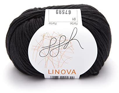 ggh Linova | Baumwolle mit Leinen Mischung | 50g Wolle zum Stricken oder Häkeln | Farbe 001 - Schwarz