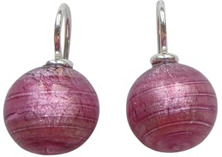 Ohr-Hänger Ohrringe Murano-Glas Perle pink 12 mm Durchmesser rund Sterling-Silber 925-er Goldschmiede-Arbeit Handarbeit Unikat