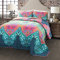 Lush Decor Boho Chic Juego de Cama Reversible de 3 Piezas, Algodón, Turquesa y Azul Marino, Full/Queen