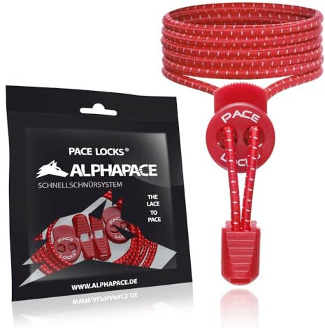ALPHAPACE Pace Locks Elastische Schnürsenkel ohne binden mit Schnellverschluss, Schuhbänder ohne Schnüren, Slip-on Schnellverschluss für Sport, Jugend & ältere Menschen, 120 cm, 1-Paar in Rot