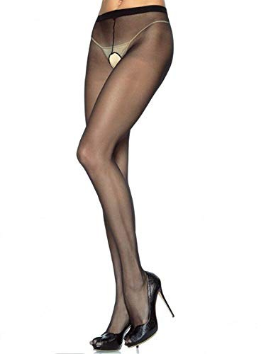 Leg Avenue Women's Sheer Crotchless One Size 1943 - Spandex sheer crotchless panty, Nude, Black, One Size (UK 6-12) (pack of 1)