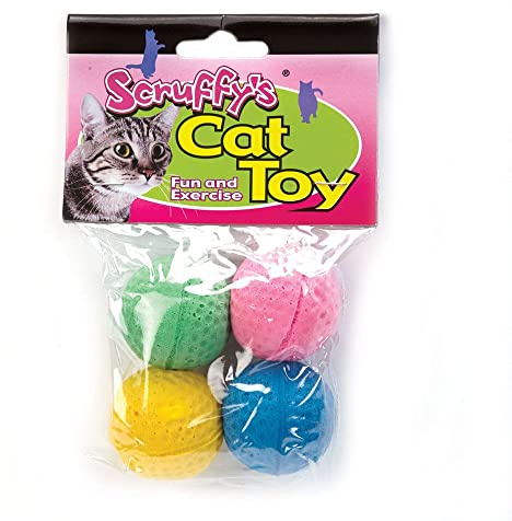 Boss Pet 04467 Scruff's Colorful Kitty Springy Foam Sponge Balls (4 Pack), Multicolor