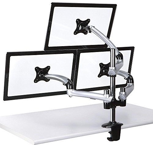 Mount-It. Triple Monitor de PC Soporte de escritorio con brazo de primavera ajuste de la altura y funcionalidad de movimiento (plata)