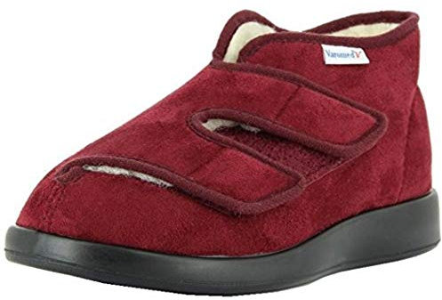 VAROMED Genua Winter Senioren Hausschuhe Bordeaux I Unisex Verbandschuh I Warmes Schurwollfutter I Hausschuhe Klettverschluss I für schmerzempfindliche und Sensible Füße I Größe 40