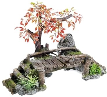 CLASSIC Wood Bridge with Plants Aquarium Ornament 320mm
