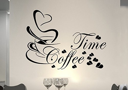 Wandtattoo wandaufkleber Aufkleber Wandsticker wall sticker Wohnzimmer Schlafzimmer Kinderzimmer KÜCHE 30 Farben zur Wahl Wandtext Wandwort Wandspruch spruch Zitat Küche Schriftzug CAFE COFFEE KAFFEE KÜCHE Coffee time coffee kaffee32 (080 kaffeebraun, Größe 4: ca.80 x 59 cm)