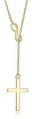 Elli Halskette Damen Y-Kette Kreuz Infinity Symbol in 925 Sterling Silber vergoldet