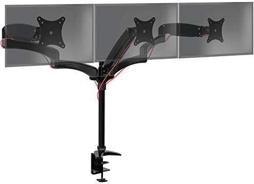 Duronic Triple Monitor Arm Stand Desk Mount DM553 3 PC Screen Riser Black Spring Powered For 5kg Display 15-27 Inch VESA 75 100 | 21 22 24 27 Inches