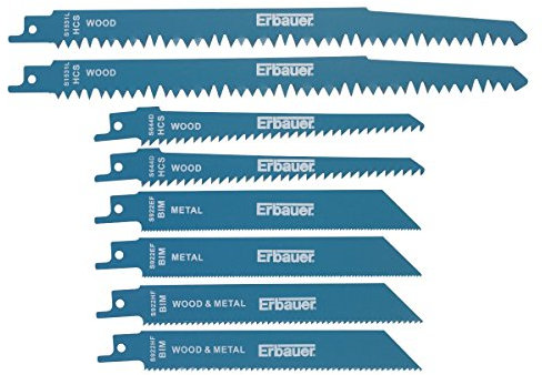 Erbauer 8-Piece 240mm Reciprocating Saw Blades for Wood, Metal, Plastic