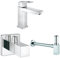 GROHE Eurocube Badarmatur, glatter Körper, mittelhoher Auslauf 23446000 + GROHE Eurocube Eckventil 22012000 + Grohe Geruchverschluss WT 40564000