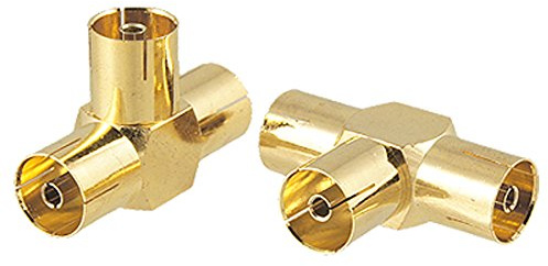 Sourcingmap DVB-T Lot de 2 connecteurs coudés pour câble antenne TV Femelle vers Femelle pour antenne Triple Connection en T Adaptateur connecteur F/F