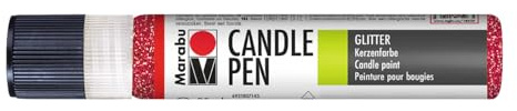 Marabu 18050009538 - Candle Pen Glitter Rubin, Kerzenpen, cremig, weiche Wachsmalfarbe, auf Wasserbasis, lichtecht, geruchsneutral, wetterfest, kinderleichte Kerzendeko, 25 ml