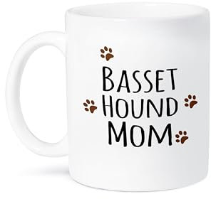 3dRose Mug_154064_2 Basset Hound Dog Mom, Ceramic, White