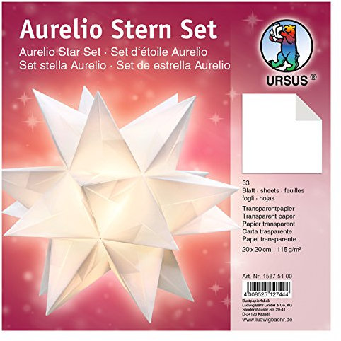 Ursus 15875100 - Faltblätter Aurelio Stern uni, weiß, 33 Blatt, aus Transparentpapier 115 g/qm, ca. 20 x 20 cm, einseitig bedruckt, ideal als zeitlose, elegante Wohndekoration