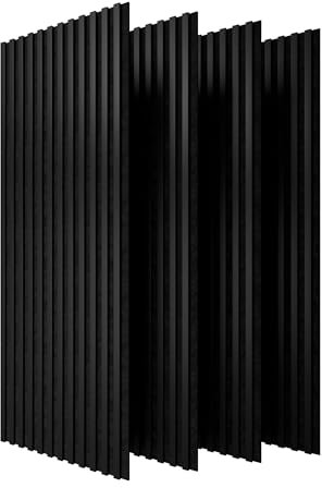 Stegu Proline Lot de 4 panneaux muraux insonorisants en bois certifié FSC®, revêtement mural, amélioration acoustique et style, pour bureau et maison, 120 x 60 cm, noir