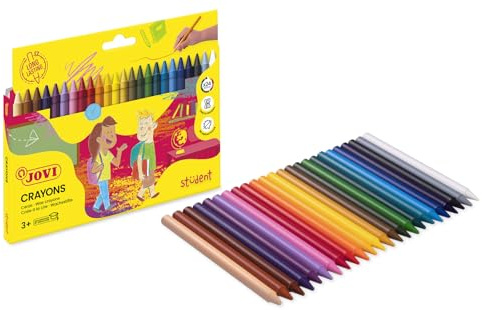 Jovi Wachsmalstifte Plasticolor, ab 3 Jahren, geruchlos, leicht auswaschbar, bruchsicher, radierbar, 24 Farben in einer Schachtel