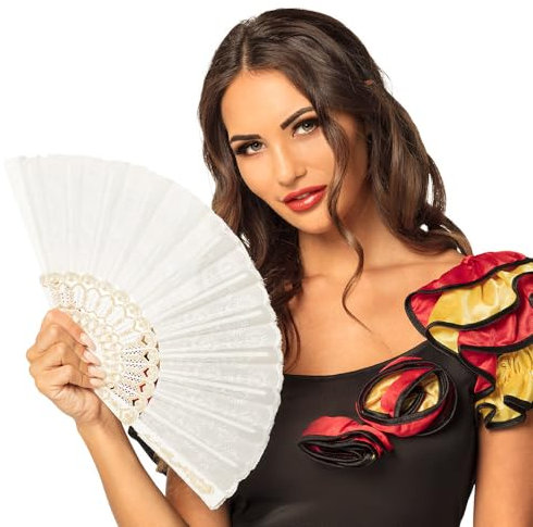 Boland - Ventaglio di tessuto Granada, lungo circa 25 cm, anni '20, Il grande Gatsby, spagnolo, barocco, costume, accessorio, festa a tema, carnevale