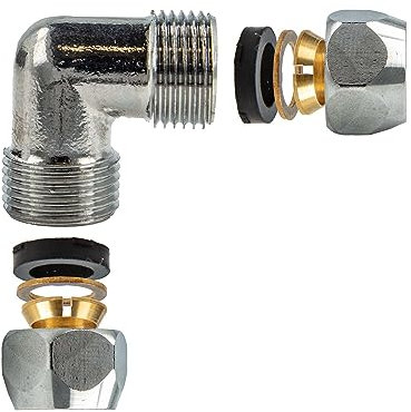 tecuro Quetschverschraubung, Winkel 90°, für Ø 8 mm Kupferrohr, Messing CW617N nach Trinkwasserverordnung 50930-6, glanzverchromt