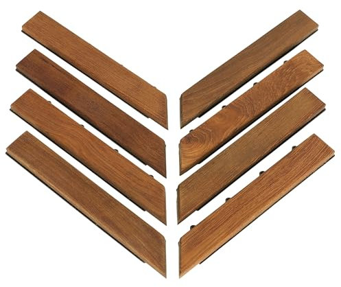 Bare Decor BARE-WF2011 EZ Trim Interlocking Flooring in Solid Teak Wood (Set of 8), Oiled Finish, Brown, 8 Corner Piece
