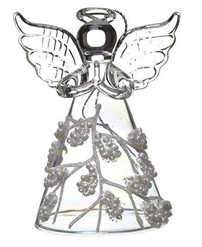 Glass Angel Christmas Tree Decoration with Beaded Vine Skirt (8cm)