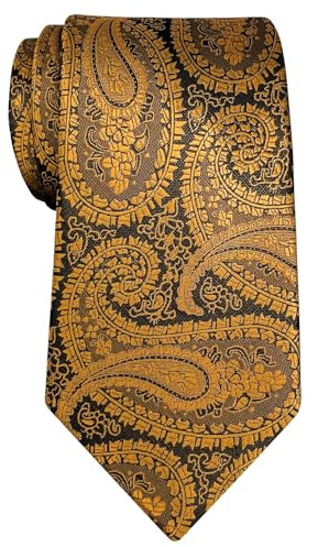 Retreez Herren Gewebte Krawatte Paisley Kunst Muster 8 cm - gold auf schwarz