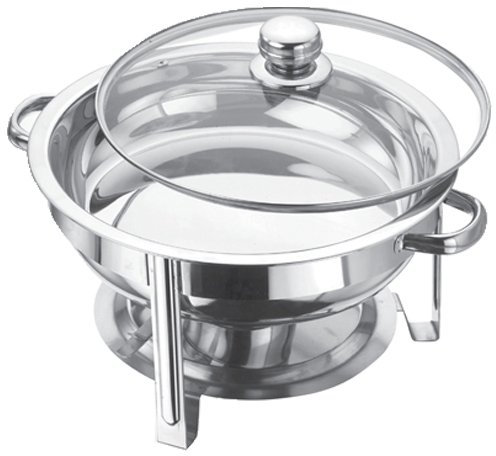 4.5 Litre Stainless Steel Chafing Dish Set - Serving Occasion | Glass Lid Handles With Tempered Glass Lid | 4.5l Round Food Warmer Buffet Server - For Weddings, Parties, Catering - 4.5 Ltr