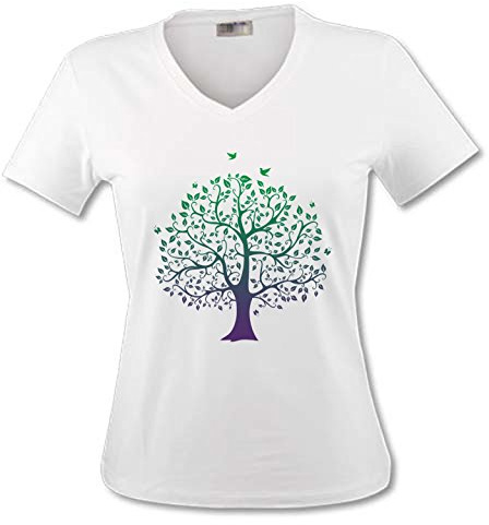 YONACREA - T-Shirt Col V Adulte - Arbre de Vie