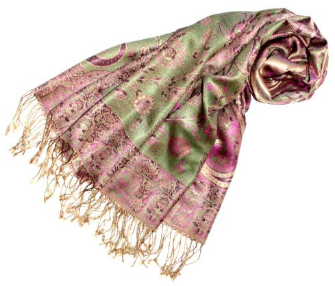 Lorenzo Cana Pashmina Schal Schaltuch jacquard gewebt 100% Seide 70 x 190 cm Paisley Seidenschal Seidentuch Seidenpashmina Grün Rosa 78082