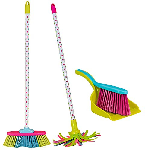 Kids Cleaning Set - Toy Mop Age 3+, Broom, Brush and Dustpan, Childs Role Play Set, Household Toy