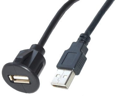 Shentian 2m USB Verlängerungskabel für KFZ, PC, HTPC Einbaubuchse Kabel mit Halterung #USB-2000W#, Black