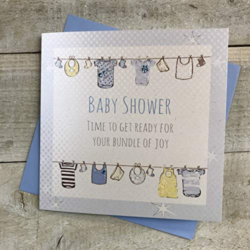 WHITE COTTON CARDS Handmade Baby Dusche. Zeit, um bereit für Ihr Bundle of Joy Baby Wäscheleine Karte, Blau